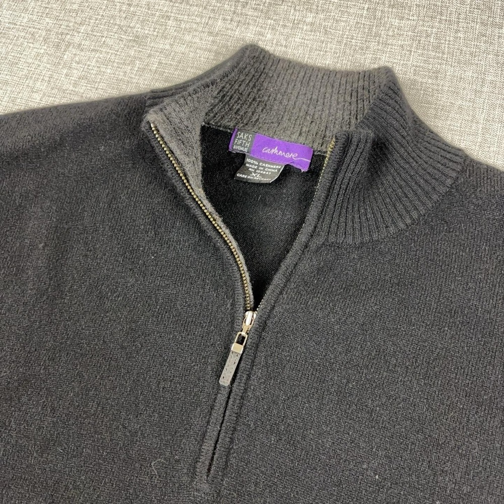 Saks Fifth Avenue Cashmere Sweater Mens XL Gray 1/4 Zip Mock Neck Knit Pullover